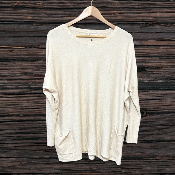 Tea N Rose Cream Tunic Long Sleeve Oversized Relaxed Top - Picture 1 of 2